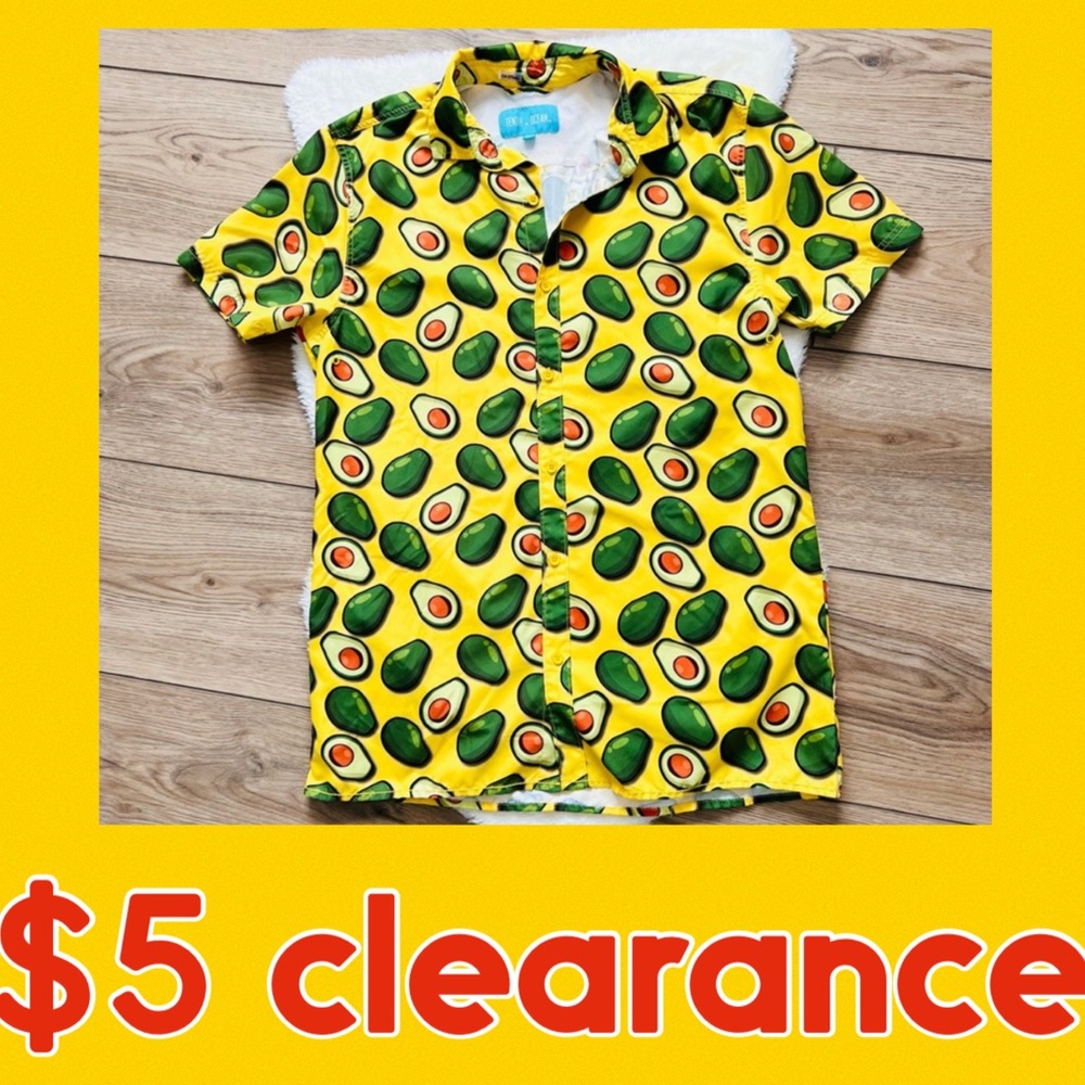 TENTH & OCEAN Yellow Avacado Guacamole Dress Shirt Size Large